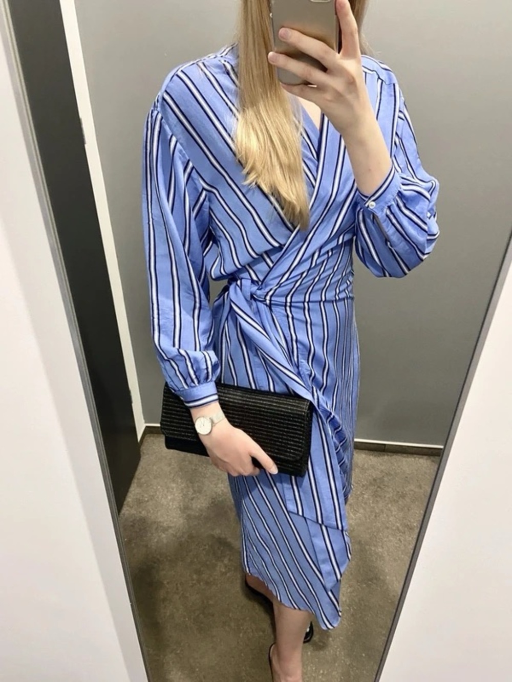 H&M Navy Charlotte Blue Stripe Wrap Maxi Dress bow belt Summer Spring SIZE 2